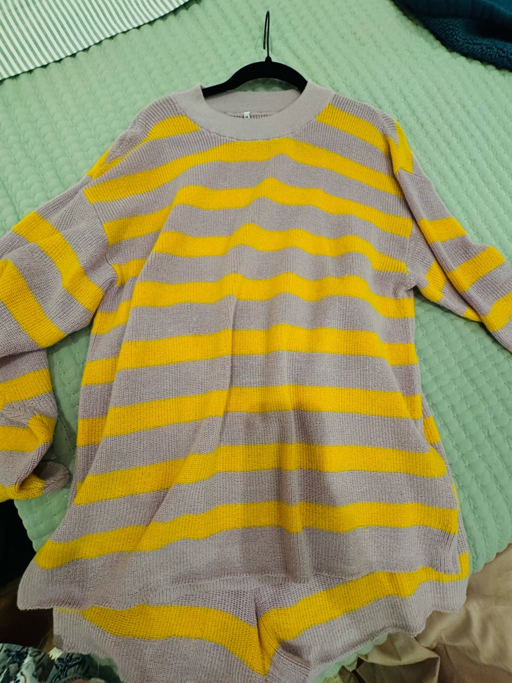 Amazon Yellow and Lavender Striped Crewneck Sweater Set